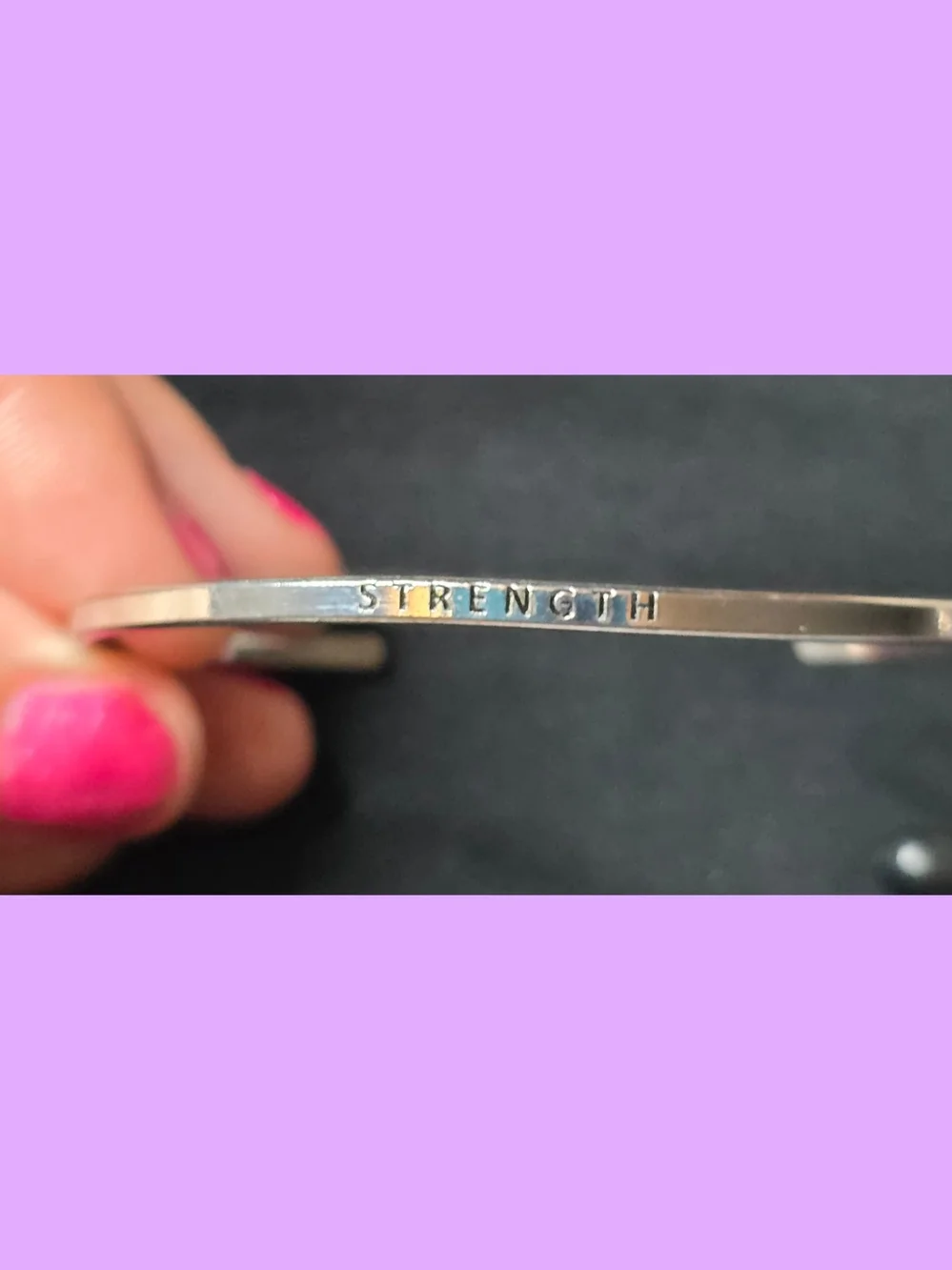Strength Engraved Silver-Tone Inspirational Cuff Bracelet